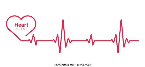 Heart pulse. Heartbeat line, cardiogram. Red and white colors. Beautiful healthcare, medical background. Modern simple design. Icon. sign or logo. Flat style vector illustration.