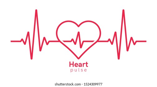 Heart pulse. Heartbeat line, cardiogram. Red and white colors. Beautiful healthcare, medical background. Modern simple design. Icon. sign or logo. Flat style vector illustration.