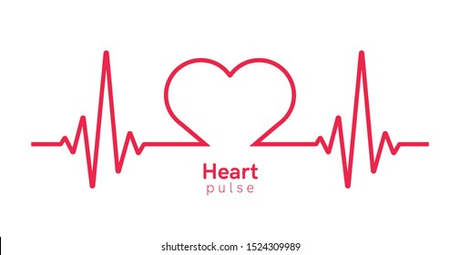 Heart pulse. Heartbeat line, cardiogram. Red and white colors. Beautiful healthcare, medical background. Modern simple design. Icon. sign or logo. Flat style vector illustration.