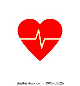 Heart pulse. Heartbeat line with shape of red heart. Vector icon.