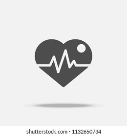 Heart with pulse icon. Flat design  vector with shadow. Black theme. Flat design  vector with shadow on isolated white background. Black color and monocrome theme.