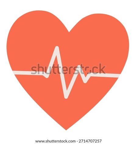 Heart pulse icon in flat hand-drawn style for emotional health themes. Ideal for wellbeing graphics, therapy content, mental care visuals, and support designs.