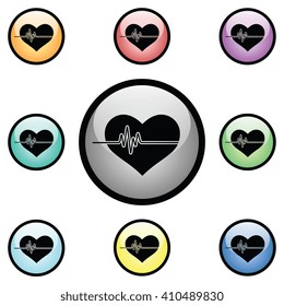 Heart Pulse Icon Glass Button Icon Set