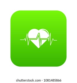 Heart pulse icon green vector isolated on white background