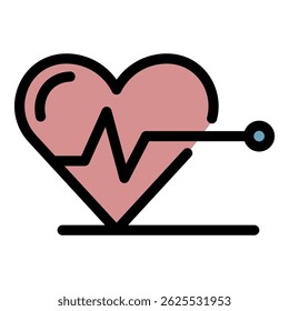 Heart and pulse icon. Outline heart and pulse vector icon color flat isolated