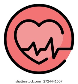 Vetor de contorno de ícone de pulso cardíaco. Monitor de taxa. Beat ekg cor plana