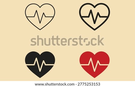 Heart Pulse Icon Set 4 Styles Flat Minimalist Illustration