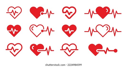 Juego de iconos de pulso de corazón. Icono de latido. Colección de símbolos de cardiograma aislada en fondo blanco.