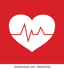 Heart pulse icon vector illustration. Red background
