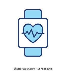 Heart pulse inside smartwatch line and fill style icon design of Health online medical care emergency aid exam clinic and patient theme Vector illustration