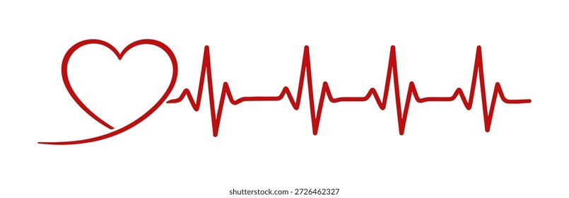 Heart pulse line with cardiogram waveform, medical heartbeat love health vector icon on transparent background