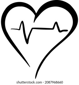 Corazón con una línea de pulso dentro del dibujo ilustración del vector dibujar mano