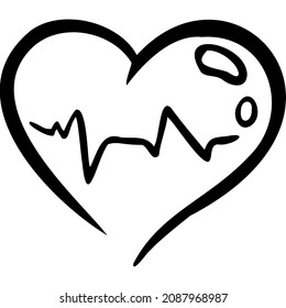 Heart with a pulse line inside sketch vector illustration hand draw