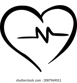 Heart with a pulse line inside sketch vector illustration hand draw