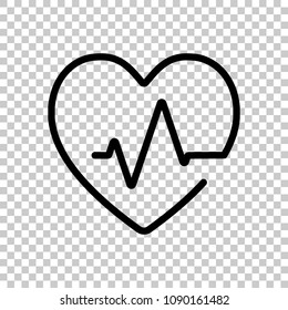 Heart and pulse line. One line style. Linear icon with thin outline. On transparent background.