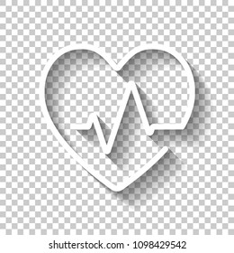 Heart and pulse line. One line style. Linear icon with thin outline. White icon with shadow on transparent background