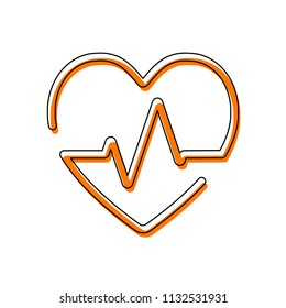 Heart and pulse line. One line style. Linear icon with thin outline. Isolated icon consisting of black thin contour and orange moved filling on different layers. White background