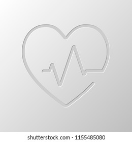 Heart and pulse line. One line style. Linear icon with thin outline. Paper design. Cutted symbol. Pitted style