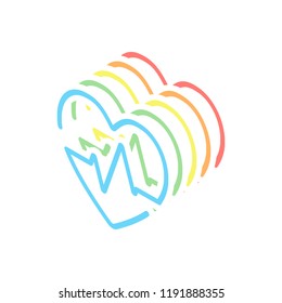 Heart and pulse line. One line style. Linear icon with thin outline. Stack of colorful isometric icons on white background