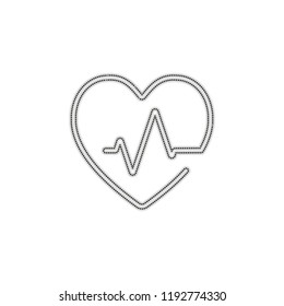 Heart and pulse line. One line style. Linear icon with thin outline. Dotted outline silhouette with shadow on white background