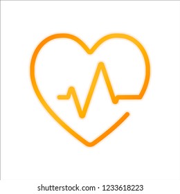 Heart and pulse line. One line style. Linear icon with thin outline. Orange sign with low light on white background