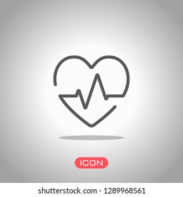 Heart and pulse line. One line style. Linear icon with thin outline. Icon under spotlight. Gray background