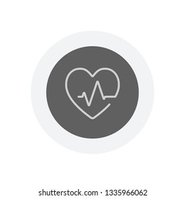Heart and pulse line. One line style. Linear icon with thin outline. Icon in colored circle with gray bold border. Web button, modern flat design