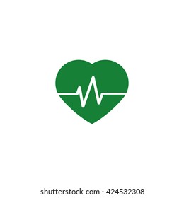 Heart and pulse line. Vector icon green