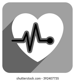 Heart Pulse long shadow vector icon. Style is a flat heart pulse iconic symbol on a gray square background.