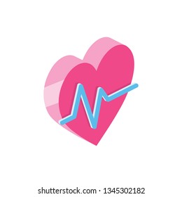 Heart pulse Medicine 3d vector icon isometric pink and blue color minimalism illustrate