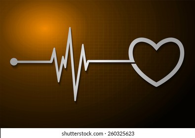 Heart pulse monitor with signal. Heart beat. vector illustration. dark orange background