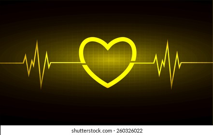 Heart pulse monitor with signal. Heart beat. vector illustration. dark yellow background