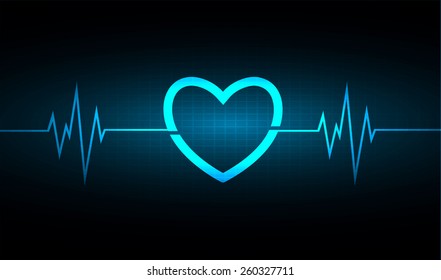 Heart pulse monitor with signal. Heart beat. vector illustration. dark blue background