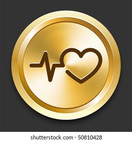 Heart Pulse on Golden Internet Button Original Illustration