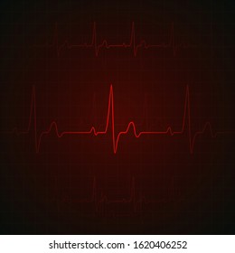 Heart pulse on red display. heartbeat graphic or cardiogram. Hospital monitoring stress rate. Vector