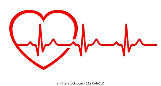 Heart pulse, one line, cardiogram sign, heartbeat - stock vector