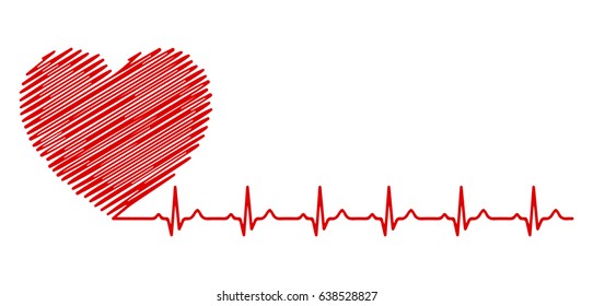 Heart pulse, one painted line - stock vector