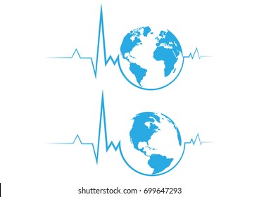 Heart pulse. planet Earth. Cardiogram. vector illustration