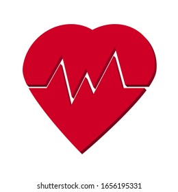 Heart and pulse red on a white background 3d, vector