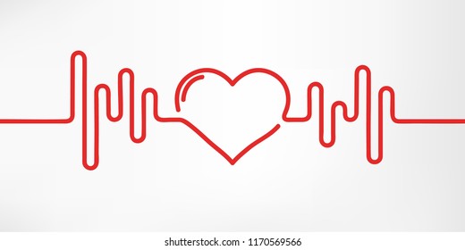 Heart pulse. Red and white colors. Heartbeat lone, cardiogram. Beautiful healthcare, medical background. Modern simple design. Icon. sign or logo. Flat style vector illustration.