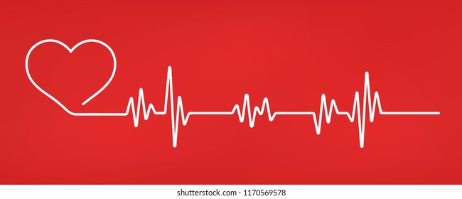 Heart pulse. Red and white colors. Heartbeat lone, cardiogram. Beautiful healthcare, medical background. Modern simple design. Icon. sign or logo. Flat style vector illustration.