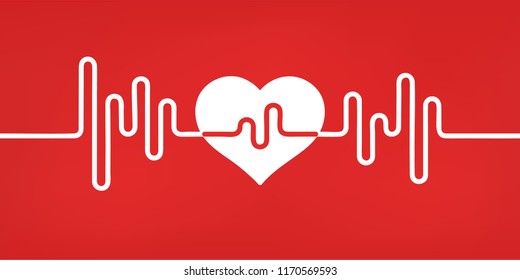 Heart pulse. Red and white colors. Heartbeat lone, cardiogram. Beautiful healthcare, medical background. Modern simple design. Icon. sign or logo. Flat style vector illustration.