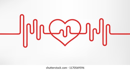 Heart pulse. Red and white colors. Heartbeat lone, cardiogram. Beautiful healthcare, medical background. Modern simple design. Icon. sign or logo. Flat style vector illustration.