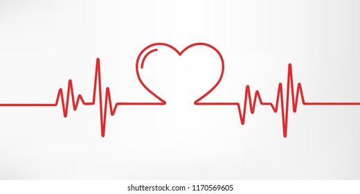 Heart pulse. Red and white colors. Heartbeat lone, cardiogram. Beautiful healthcare, medical background. Modern simple design. Icon. sign or logo. Flat style vector illustration.