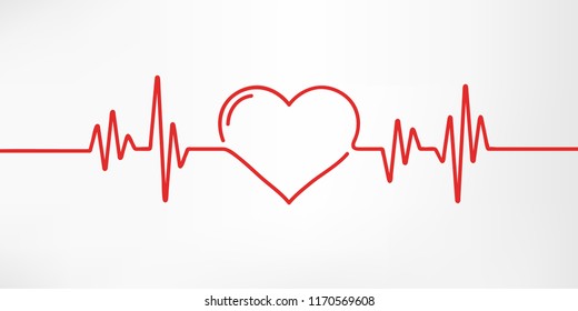Heart pulse. Red and white colors. Heartbeat lone, cardiogram. Beautiful healthcare, medical background. Modern simple design. Icon. sign or logo. Flat style vector illustration.
