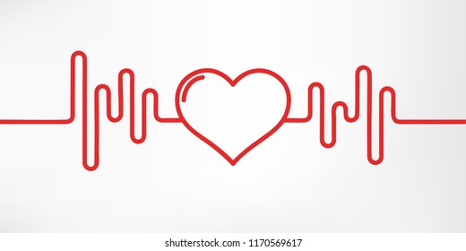 Heart pulse. Red and white colors. Heartbeat lone, cardiogram. Beautiful healthcare, medical background. Modern simple design. Icon. sign or logo. Flat style vector illustration.