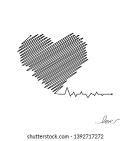 Heart pulse. Red and white colors. Heartbeat lone, cardiogram. Beautiful healthcare, medical background. Modern simple design. Icon. sign or logo. Flat style vector illustration