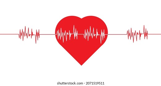 Heart pulse. Red and white colors. Heartbeat lone, cardiogram. Beautiful healthcare, medical background. Modern simple design. Icon. sign or logo. Flat style vector illustration.