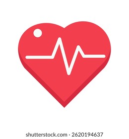 Heart with pulse rhythm in flat design. Cardiologist exam, cardio frequency. Vector illustration isolated.