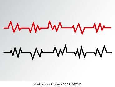 Heart pulse shape line, red and black wave. Vector illustration
